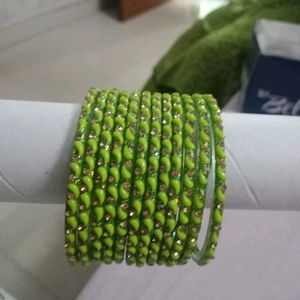 light Green Bangles With golden Stone