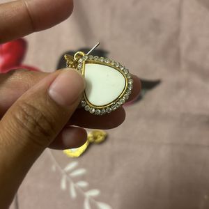 Golden And White Earrings