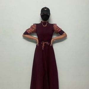 Wine Colored Floor Length Vintage Dress