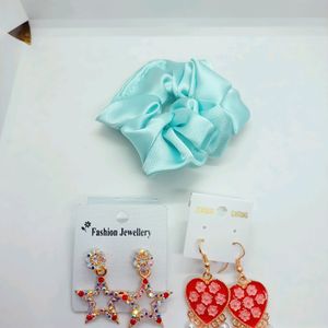 Brand New Earring Combo With Scrunchie Free