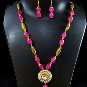 PINK KUNDAN NECKLACE JEWELLERY SET