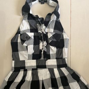 black & white anime checkered cosplay halter dress