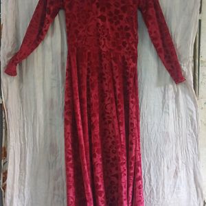 Red Velvet Gown With Full Sleeve