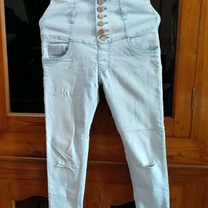 Ice Blue Coloured Skinny Ankle Length Jeans