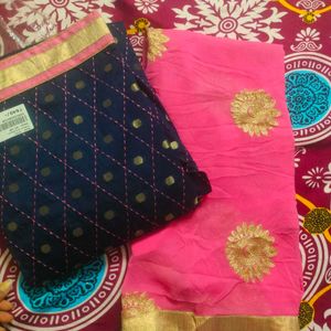 Suit Material Blue And Pink Contrast