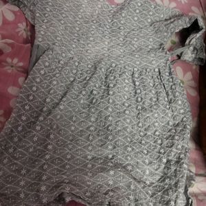 Grey Chikankari Short Gown Frock