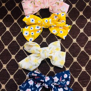 Floral Medium Size Hair Bow Pack Of 4