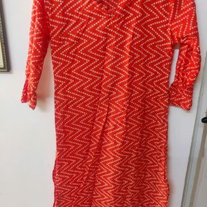 Orange Bandhini Print Kurti