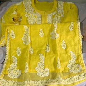 YELLOW CHIKANKARI GEORGETTE KURTI