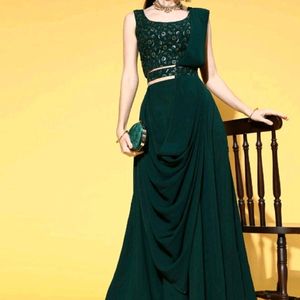 Green Embroidered Georgette Lehenga Set