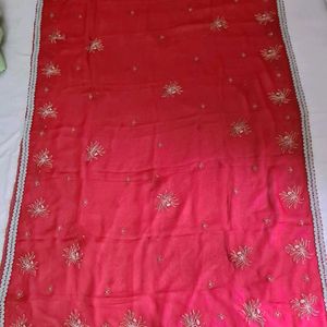 Red Odhni/Chunni/Dupatta with silver work