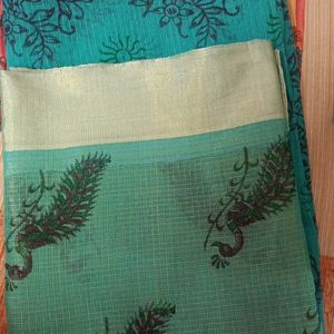 Double Color Green Cotton Saree