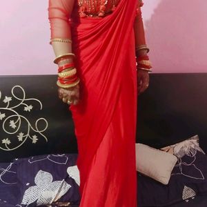 Karwachauth red color ready to wear saree for sell