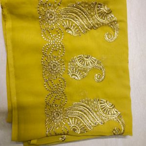 Limegreen With Golden Saree