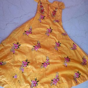 Beautiful Yellow Vibrant Cotton Anarkali Kurti Set