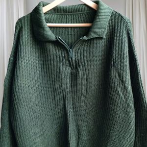 Darkgreen Zip Sweater