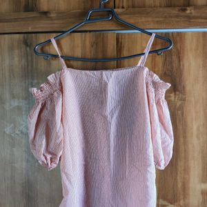 Cute Peach Colored Striped Singlet Top