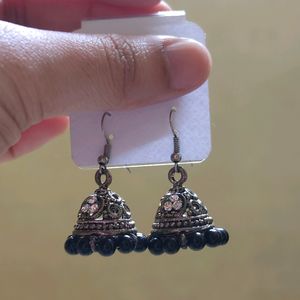 Boho Style Silver Jhumkas And Ring