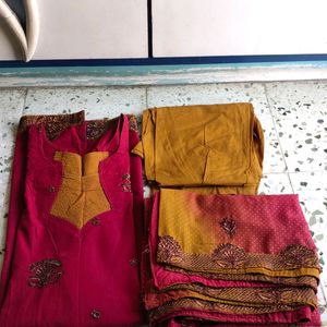 rust and mustard kurta set