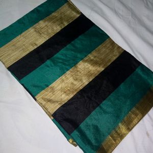 Silk Cotton saree with blouse - Peacock Green New