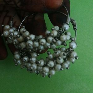 Silver Plated White Beads Earrings