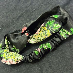 Floral Printed Hair Band With Bow