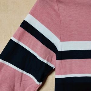 Striped Polo Neck Women Tshirt