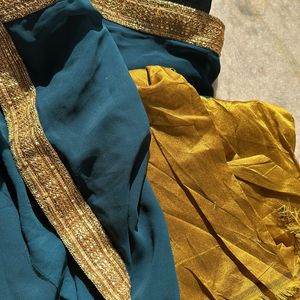 Teal Saree With Unstitched Blouse