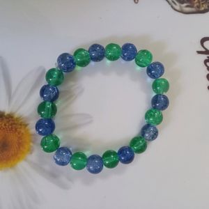 BLUE AND GREEN CRACKEL BEADS BRACELET 💙💚