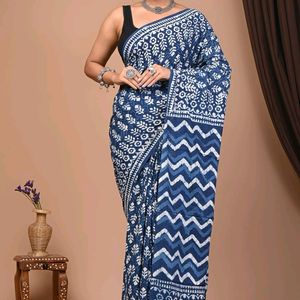 Bagru Handblock printed Cotton  'Mulmul' Sarees