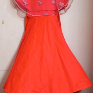 Red maxi frock|with Net Neck