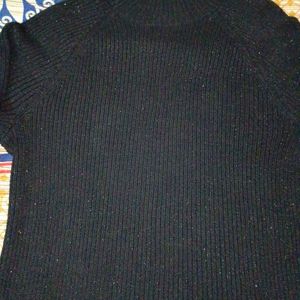 Black Full Sleeves Shimmer Sweater For Women