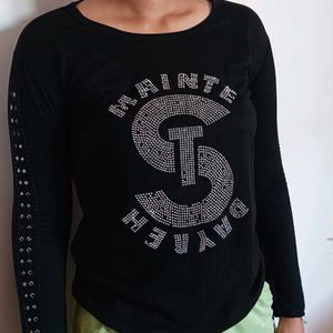 Black Sequin Full Sleeve Top