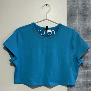 H&M Blue Ribbed Crop Top