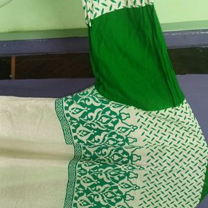 Pure Cotton White Green Kurta