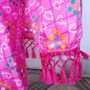 New Barbie Pink Saree With Tassels