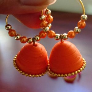 Quilling Paper Earrings Pink And Orange, Set Of 2