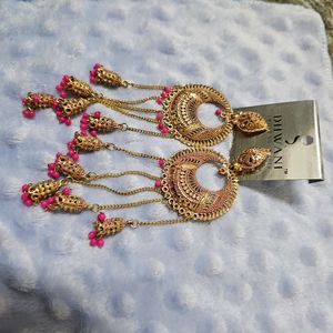 Pink Pearl Jhumki Earrings for Women