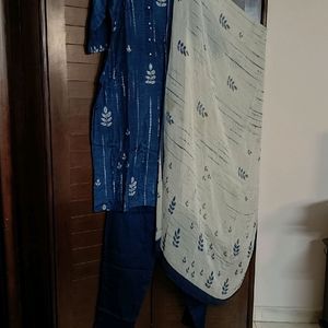 Women Blue Viscose Rayon Printed MirrorSuit SetBlu