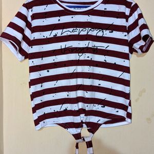 White And Maroon Striped Top