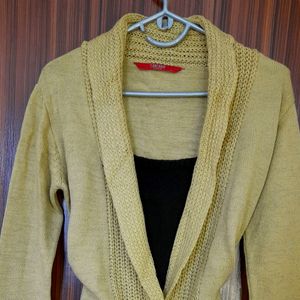 Stylish Yellow Sweater Full Tight Sleeve For Winte