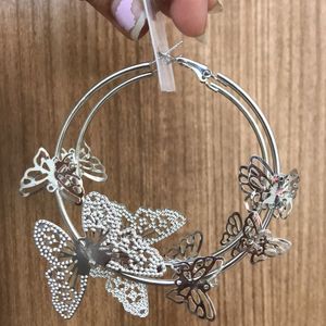 Dainty Butterfly Silver Hoop Earrings