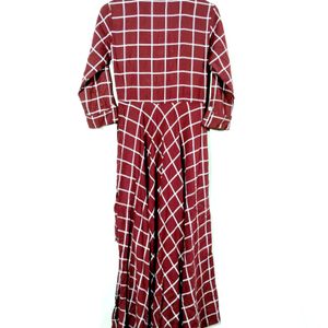 Vishudh Maroon Checked Long Dress (Women)