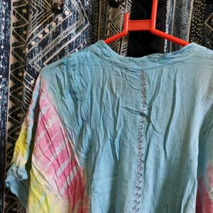 Sky Blue Boho Kaftan Top With Threadwork