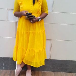 Flared Long Yellow Gown