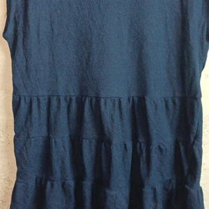 Ladies Fashion Top Sleeveless Flared Navy Blue