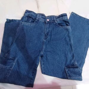 High Waist Cargo Denim Jeans