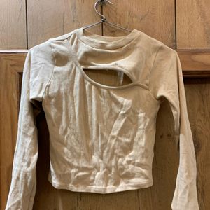 Beige Cutout Top For Womens