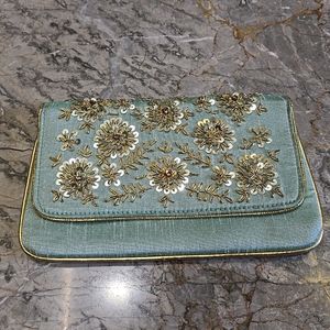 Embellished Work Sea Green Clutch