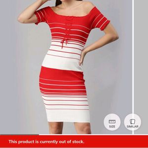 SHOWOFF Bodycon Dress with Off-Shoulders Red White